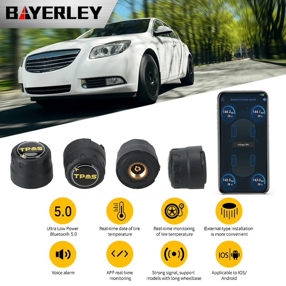 TPMSTire Pressure Alarm System Car External Tire Pressure Detection Mobile App Monitoring A Set 4 Sensors External Tire Pressure