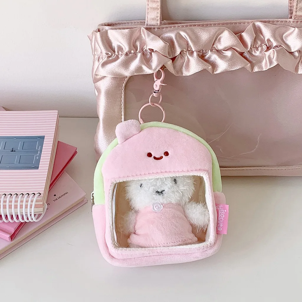 Cute Plush House Shaped Doll Storage Bag Portable Transparent Ita Bag Doll Display Bags Children's Outdoor Carrying Pouch