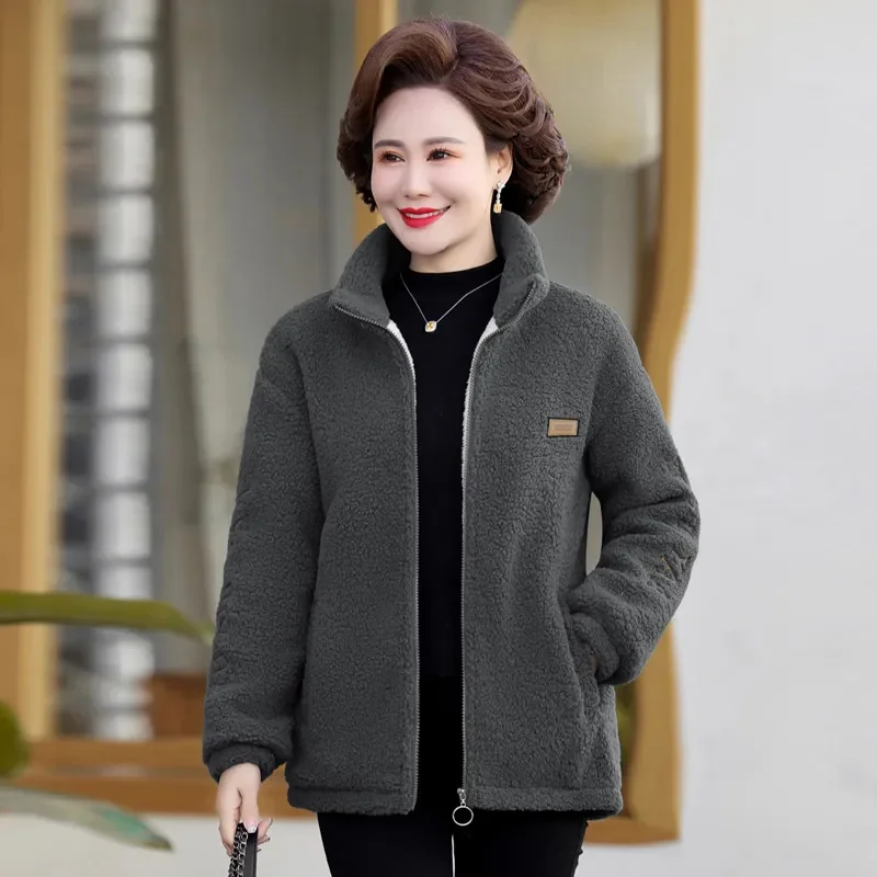 Lamb Wool Coat Women Winter New Parkas Mother\'s Cotton-Padded Coats Polar Fleece Jacket Middle-Aged Elderly Female Outerwear Top