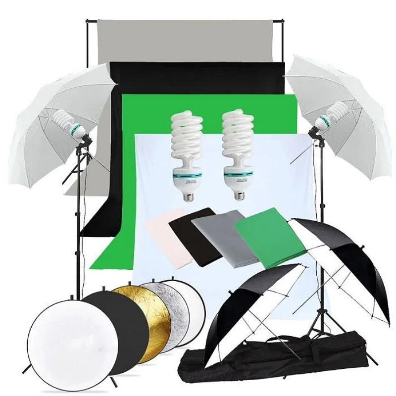 E-reise Photo Studio Accessories Photo Studio Set LED Softbox Umbrella Lighting Kit Background Support Stand 4 Color Backdrop