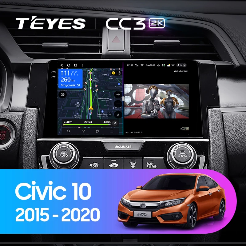 TEYES CC3 2K For Honda Civic 10 FC FK 2015 - 2020 Car Radio Multimedia Video Player Navigation stereo GPS Android 10 No 2din 2 din dvd