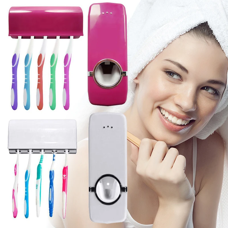 Badezimmer-Zubehör-Set Zahnbürstenhalter Automatischer Zahnpastaspender Zahnbürsten-Wandhalterung Badezimmer-Werkzeug-Set