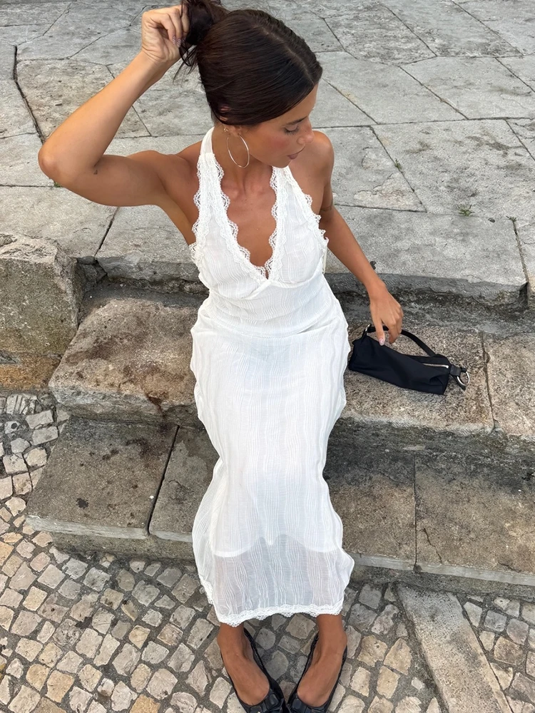 Trendix Boho Backless Beach Dress Women Halter Neck Casual Vacation Midi Dress 2026 Summer Sexy Hollow Out Sleeveless Dresses