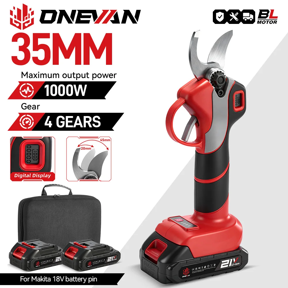 ONEVAN 30mm 4Gears Bürstenlose Elektrische Gartenschere Cordless Wiederaufladbare Obst Baum Bonsai Beschneiden Für Makita 18V Batterie pin