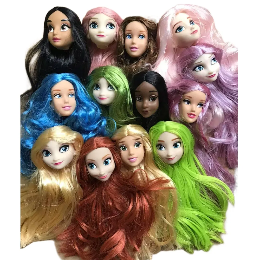 

Disney Princess Girl Doll Heads 1/6 Elsa Anna Alice Rapunzel Colorful Hair Heads Collection Doll Figures