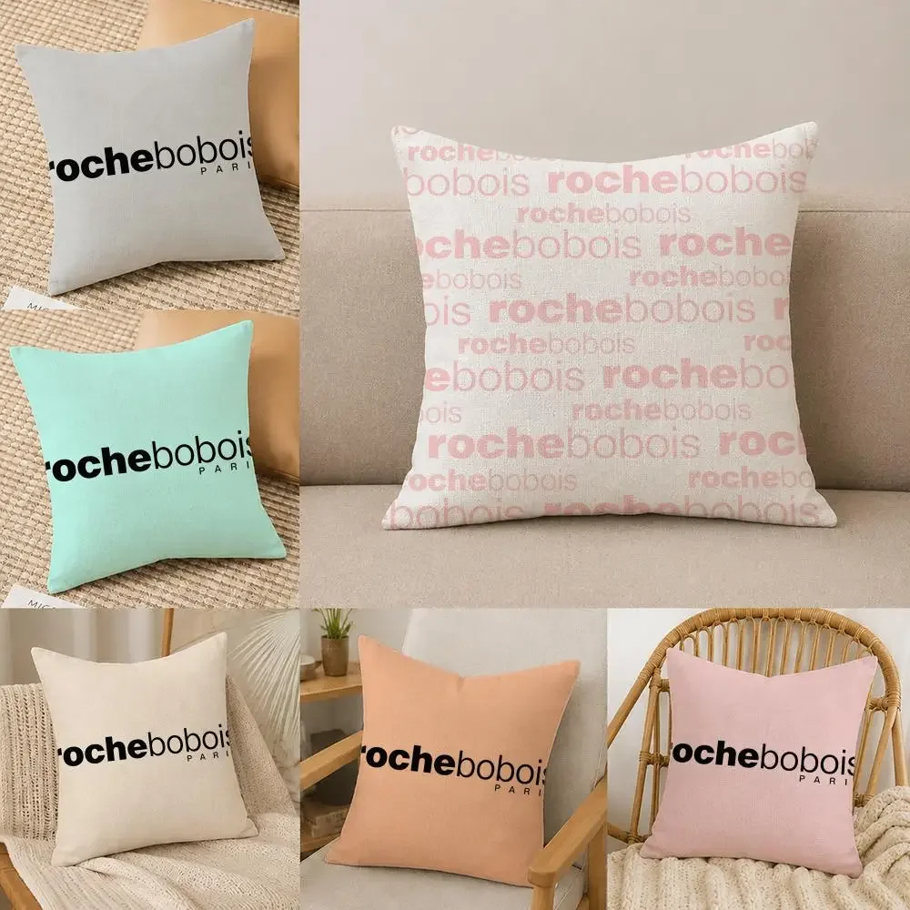 Housse de coussin motif R-Roche B-Bobois L-Letter P-Print, ensemble de taies d'oreiller en lin naturel, décoration tout-en-un pour canapé, chambre et chaise