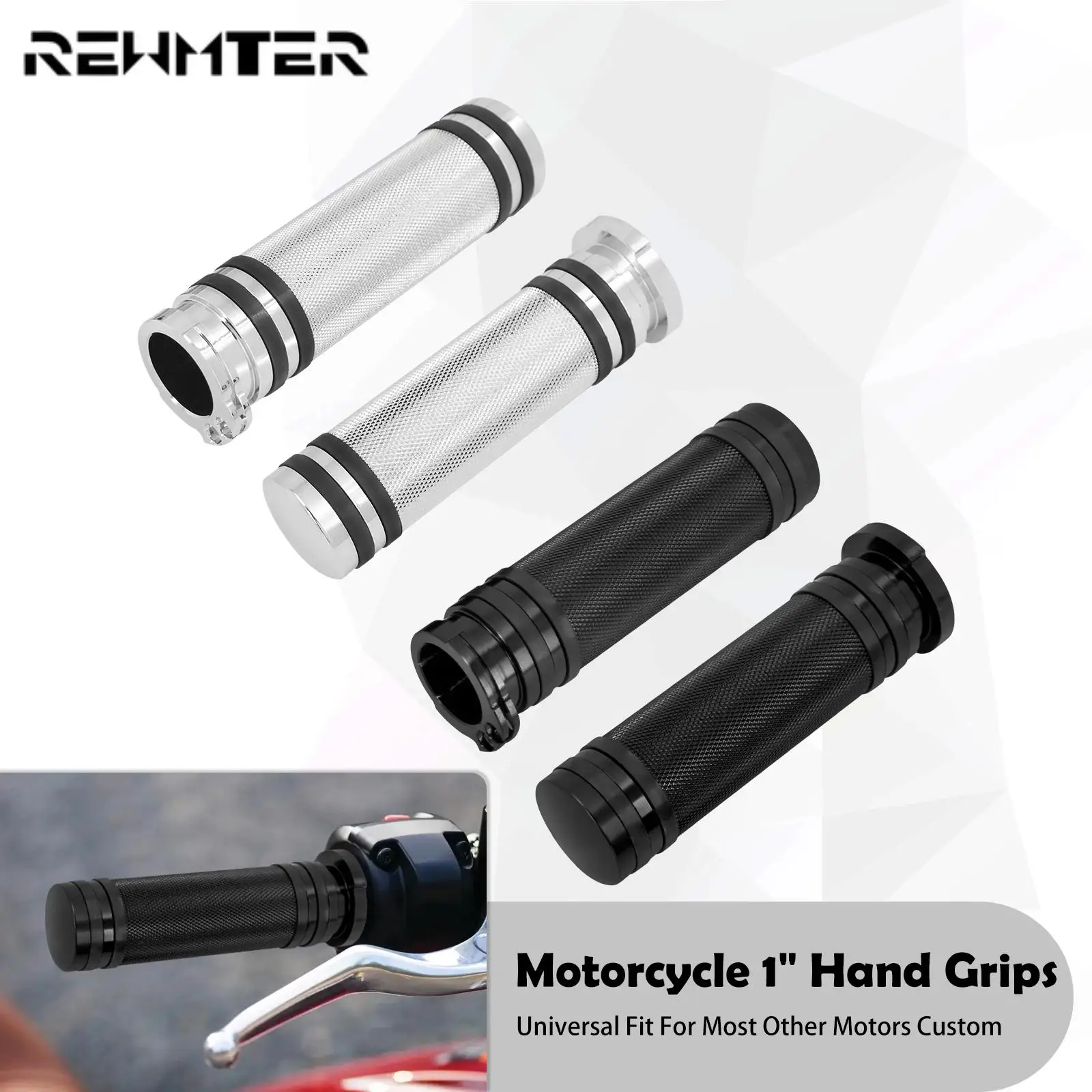 

Motorcycle 1'' 25mm Hand Grips Non Electronic Handle Bar Grip Black Chrome For Harley Touring Sportster XL Dyna Softail For BMW