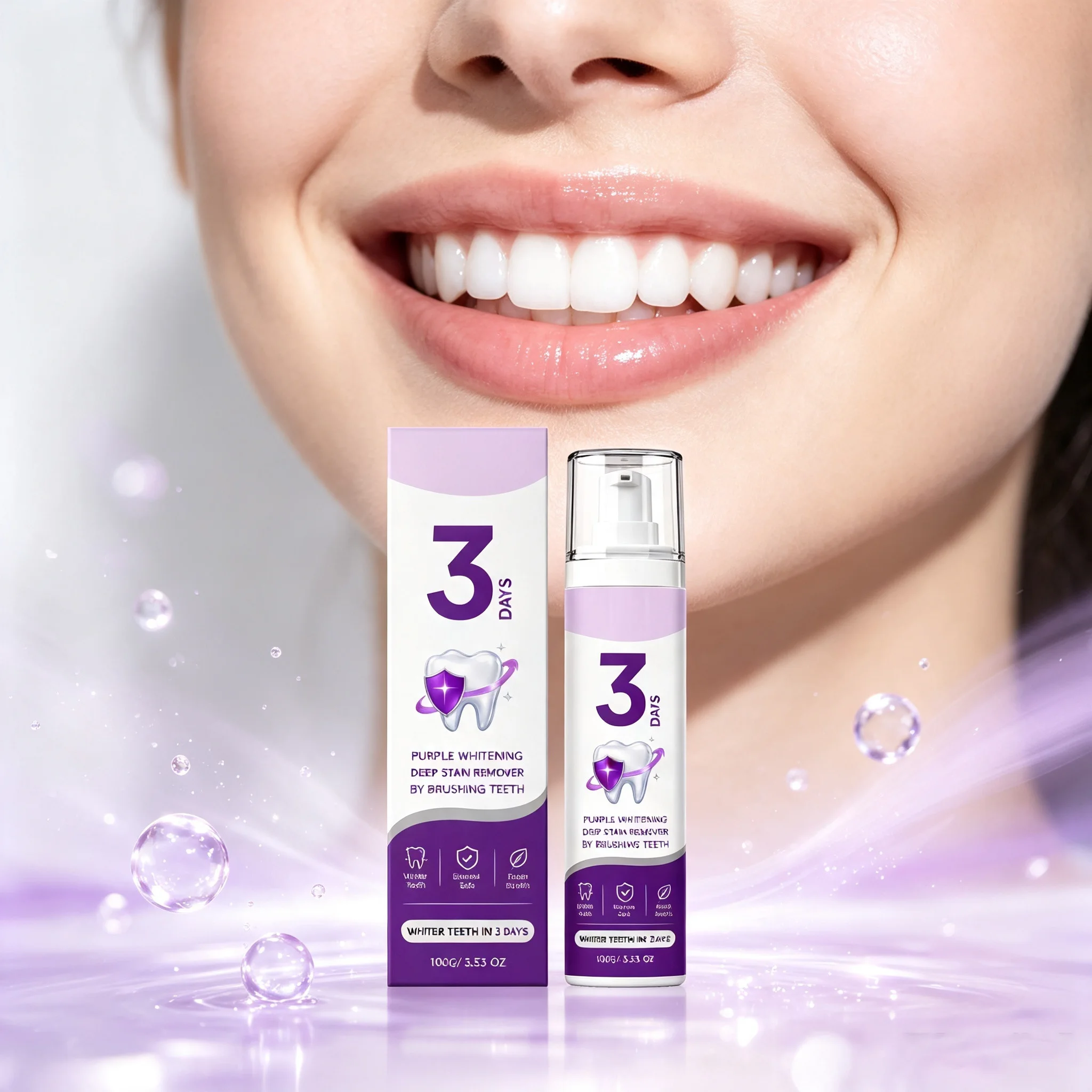 Purple Whitening Toothpaste Deep Cleans Remove Dental Plaques Yellow Stains Inhibit Bacteria Growth Dental Bleaching Toothpaste