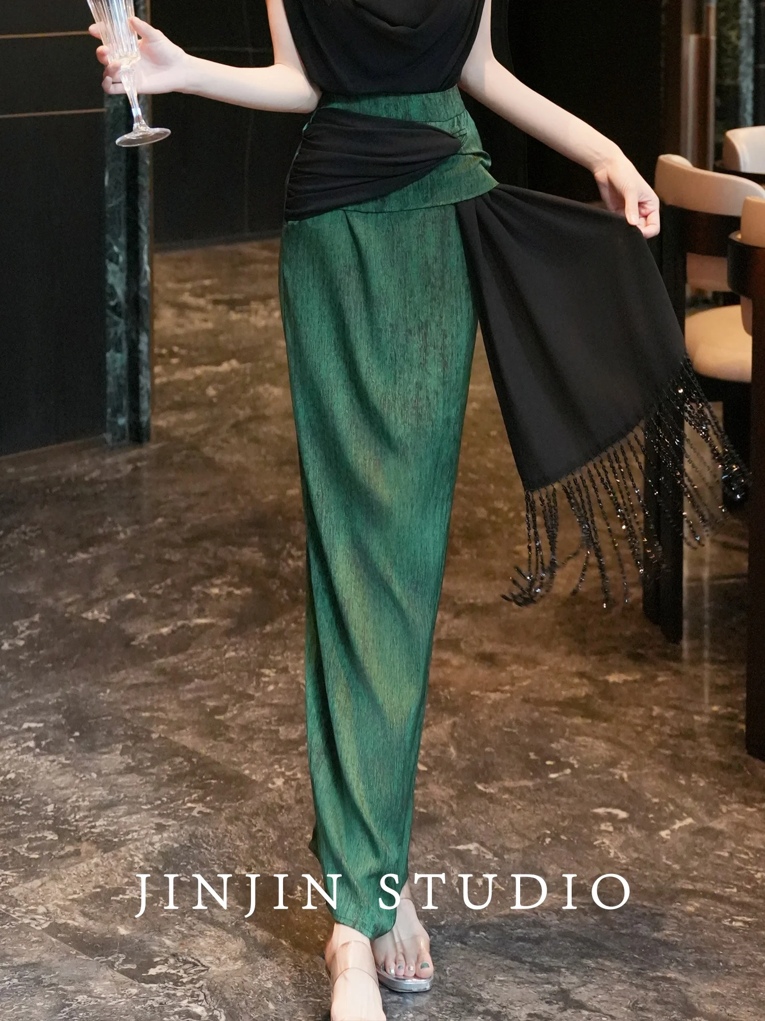 

Оригинальная юбка-миди с дизайном в стиле MD Tassel, утягивающая, с вставками, модная, в корейском стиле, с высокой талией, из полиэфирного волокна, А-образного силуэта