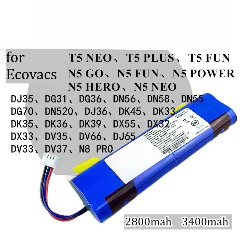 

Аккумулятор литиевый 3400 мАч 14.4В для роботов-пылесосов Ecovacs T5/N5, DK33/DJ35, DK36/DN55/DN520, перезаряжаемый