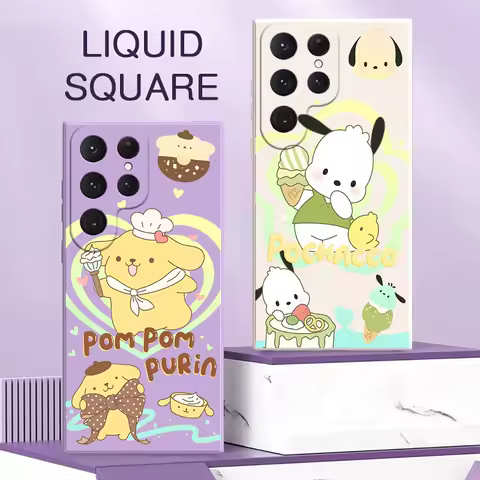 Cartoon Pompom Purin Pochacco Case For Samsung Galaxy S25 S24 Ultra S23 S22 Plus S21 S20 FE S10 S25Ultra Liquid Silicone Cover