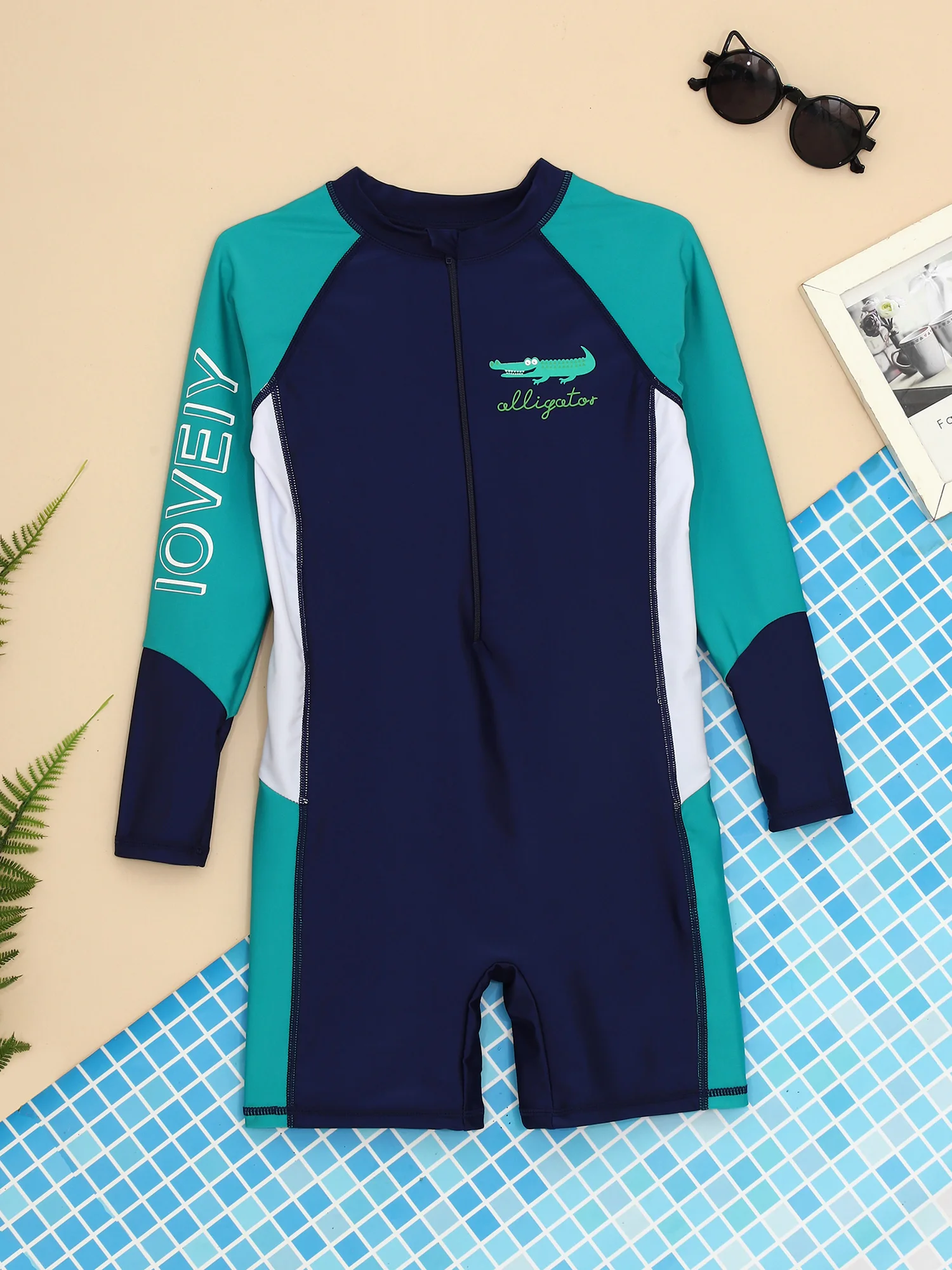 

Girls Boys UPF 50+ Rash Guard Surfing Suit One Piece Long Sleeve Zippered Shorty Wetsuits Diving Bathing Suit Swimwear Beachwear