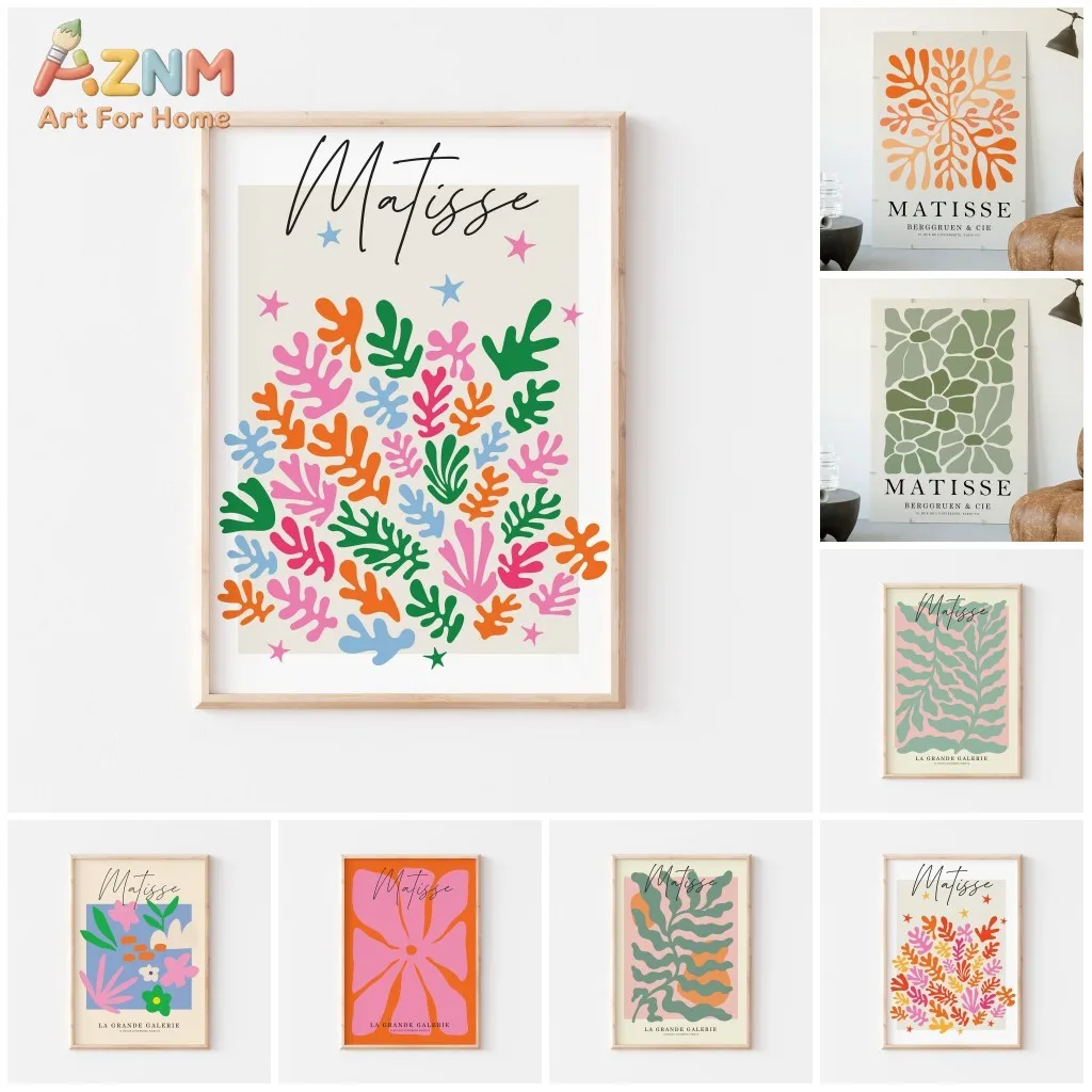 AZNM Matisse Abstract Leaf Canvas Print Colorful Cut Out Floral Vintage Exhibition Poster Boho Aesthetic Living Room Gallery Wal