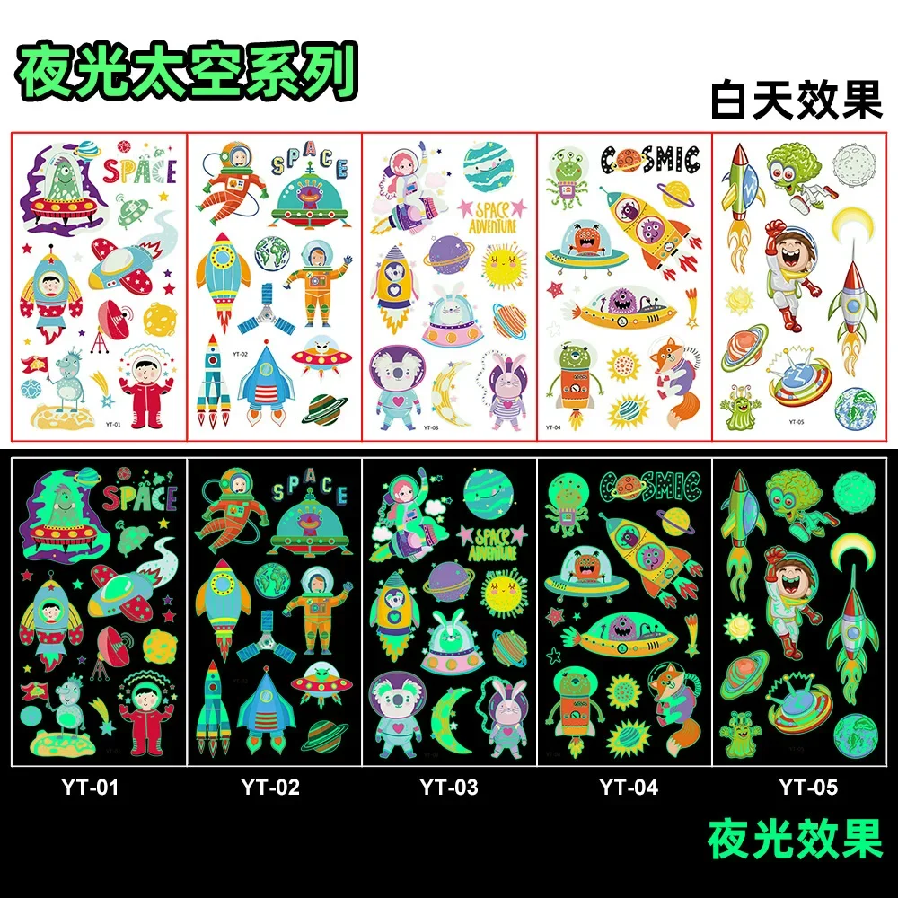 5pc/Set Night Glow Tattoo Stickers Temporary Children Unicorn Fairy Animal Tattoo Party Decorations Fluorescence Tattoo Stickers