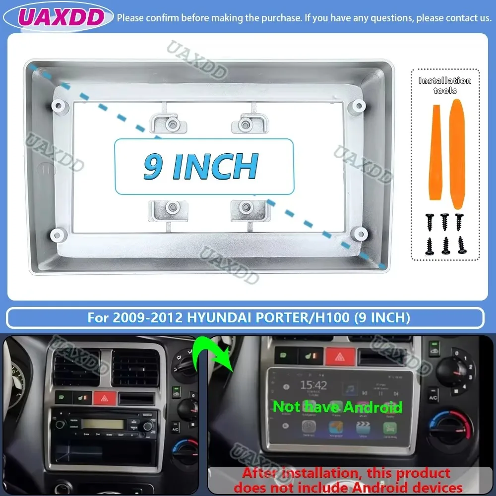 For 2009-2012 Hyundai PORTER H100 9inch 2 Din Car stereo radio Android frame panel fascia cable video harness adapter dashboard
