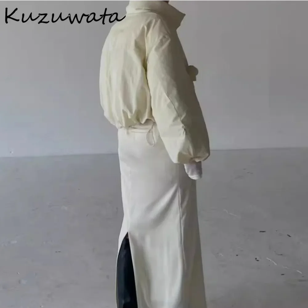 Kuzuwata Casual Small Fellow Commuter Stand Collar Parkas Cloud Winter New Moda Slim Zip Jacket Japan Streetwear Vintage Coat