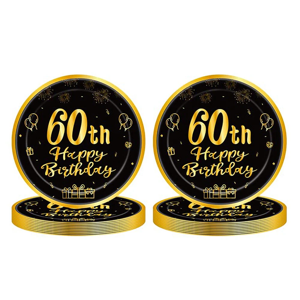 60th Birthday Party Supplies Plates1964 Birthday Paper Plates Dessert for Black Gold Theme Vintage Anniversary  Birthday Decor