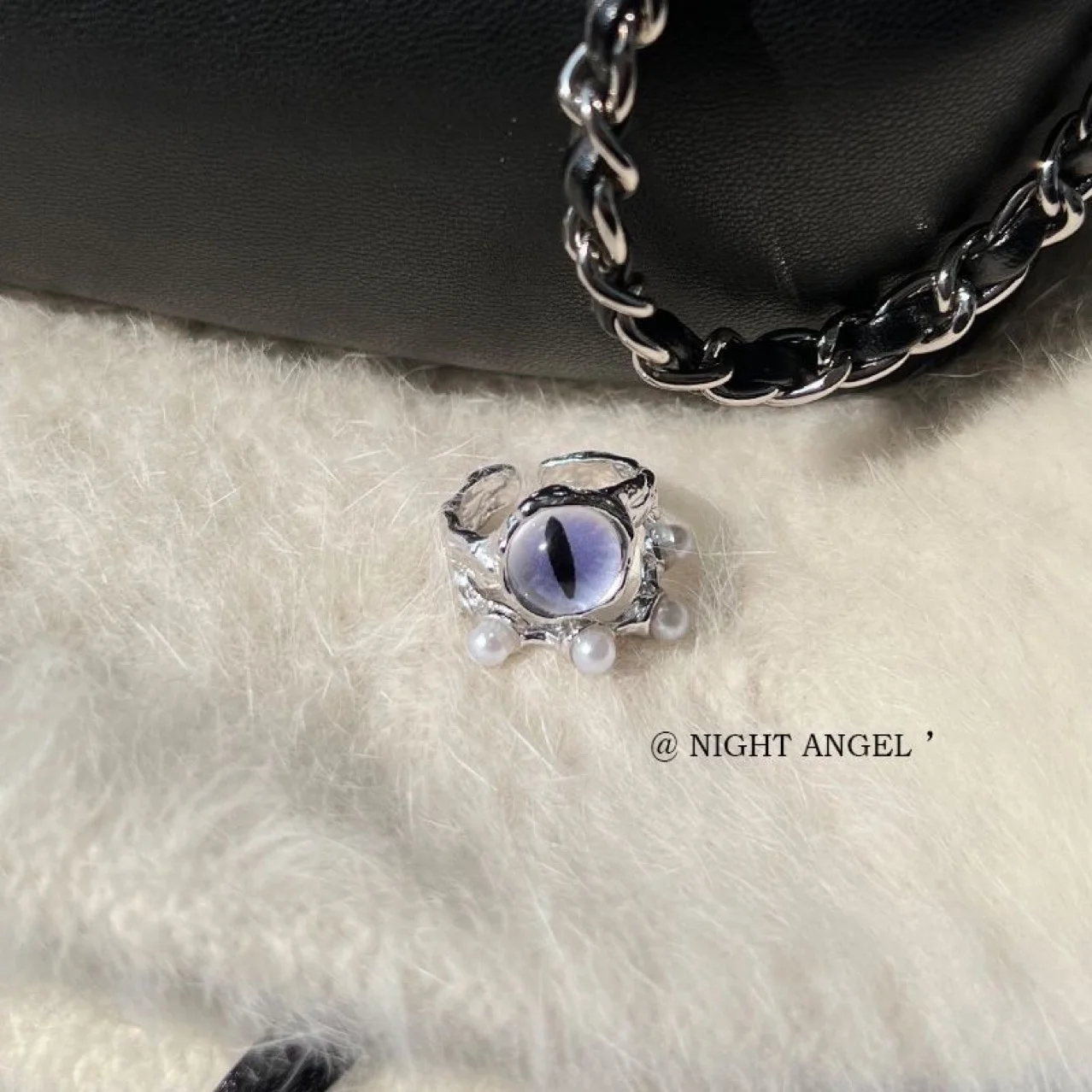 Different Eyes, Cat's Eyes, Punk Pearl Metal Open Ring, Dark Wind Heavy Industry Couple Ring, Adjustable and Cool