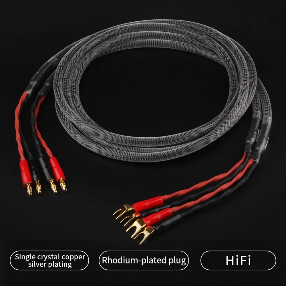 YYAUDIO Jedna para kabla głośnikowego HiFi Wysokiej czystości rdzeń 6N OFC z wtyczką bananową i 24-karatową złota Y Kabel tubowy do głośnika wzmacniającego