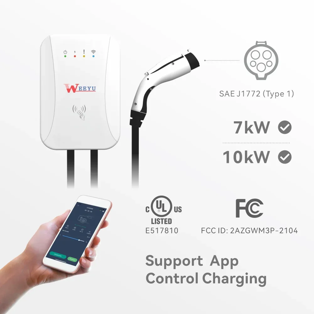 Waterproof IP65 Electric Car Charging WallBox 1-phase EV Charger Station UL Certified APP Smart Charge LEVEL 2