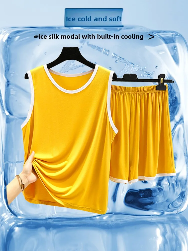 

Комплект жилета из модала, летний тонкий круглый комплект Ne Spwear, повседневная домашняя одежда большого размера, комплект из двух предметов, женский удобный комплект...