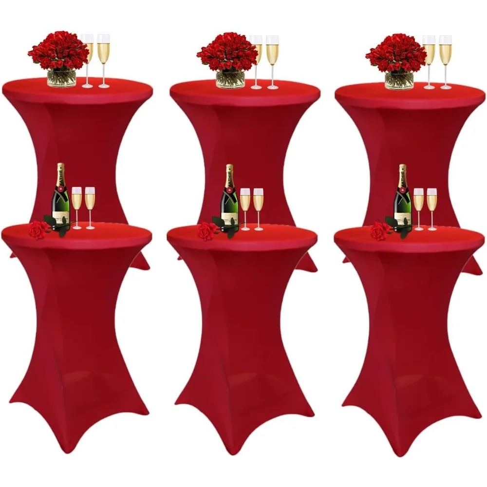 

Albassa 6 Pack Spandex Cocktail Table Covers, 32x43 Inch Round Highboy Tablecloths for Bars and Weddings