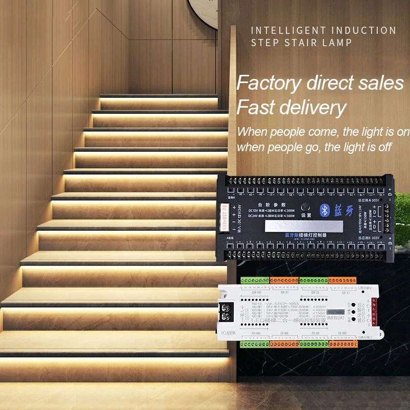 Imagem -06 - Saída Escadas Passo Led Luz de Tira Controlador Sensor Movimento Escada Interior Sistema Iluminação Adaptador Controlador para Escada