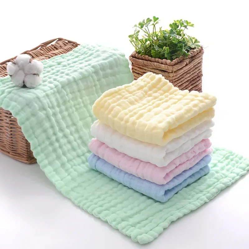 Children\'s Towel Gauze Square Baby Drool Towel Cotton Cloth Absorbent Baby Towel Square Solid Color