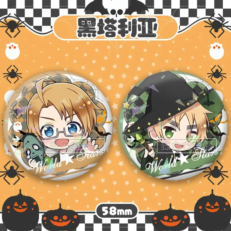 محور القوى hetalia ، APH وانغ ياو آرثر كيركلاند الملابس BagLapel تذكارية لينة زر قبعة الزخرفية 58 مللي متر شارة جمع هدية