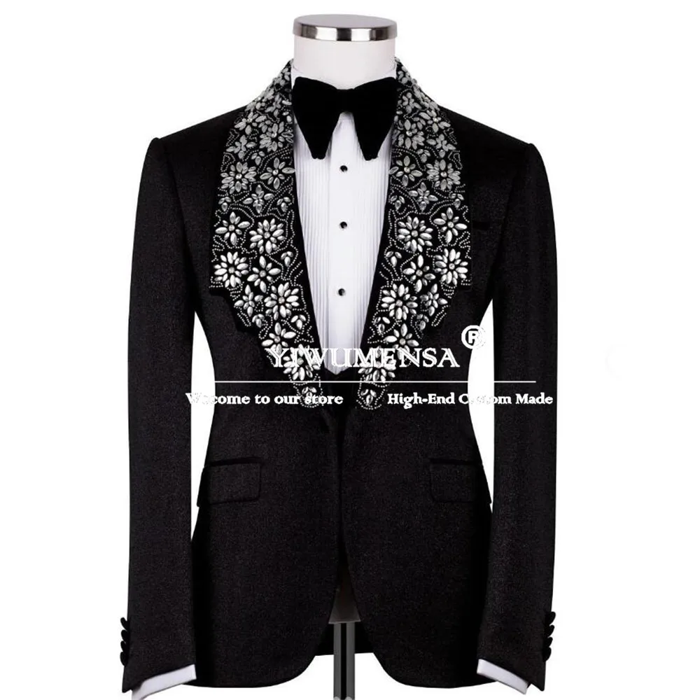 Luxury Beaded Tuxedos Men Suits For Wedding Prom Groom Dress 2 Pieces Sets Prom Blazers Customized trajes elegante para hombres