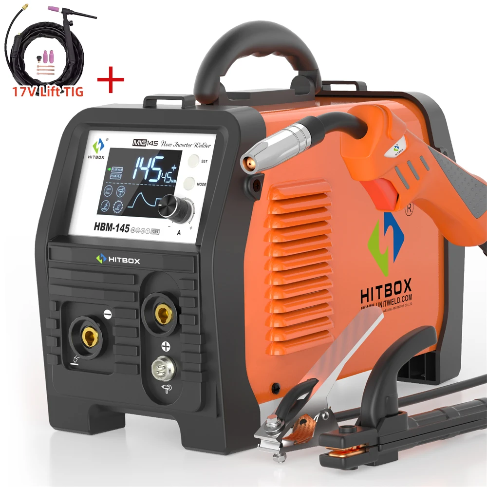 HITBOX 145A 4-in-1 multi-proces MlG-lasser MMA / gasloze MIG / lift TIG-lasmachine Ondersteuning spoelpistool Grote LED-display lassers