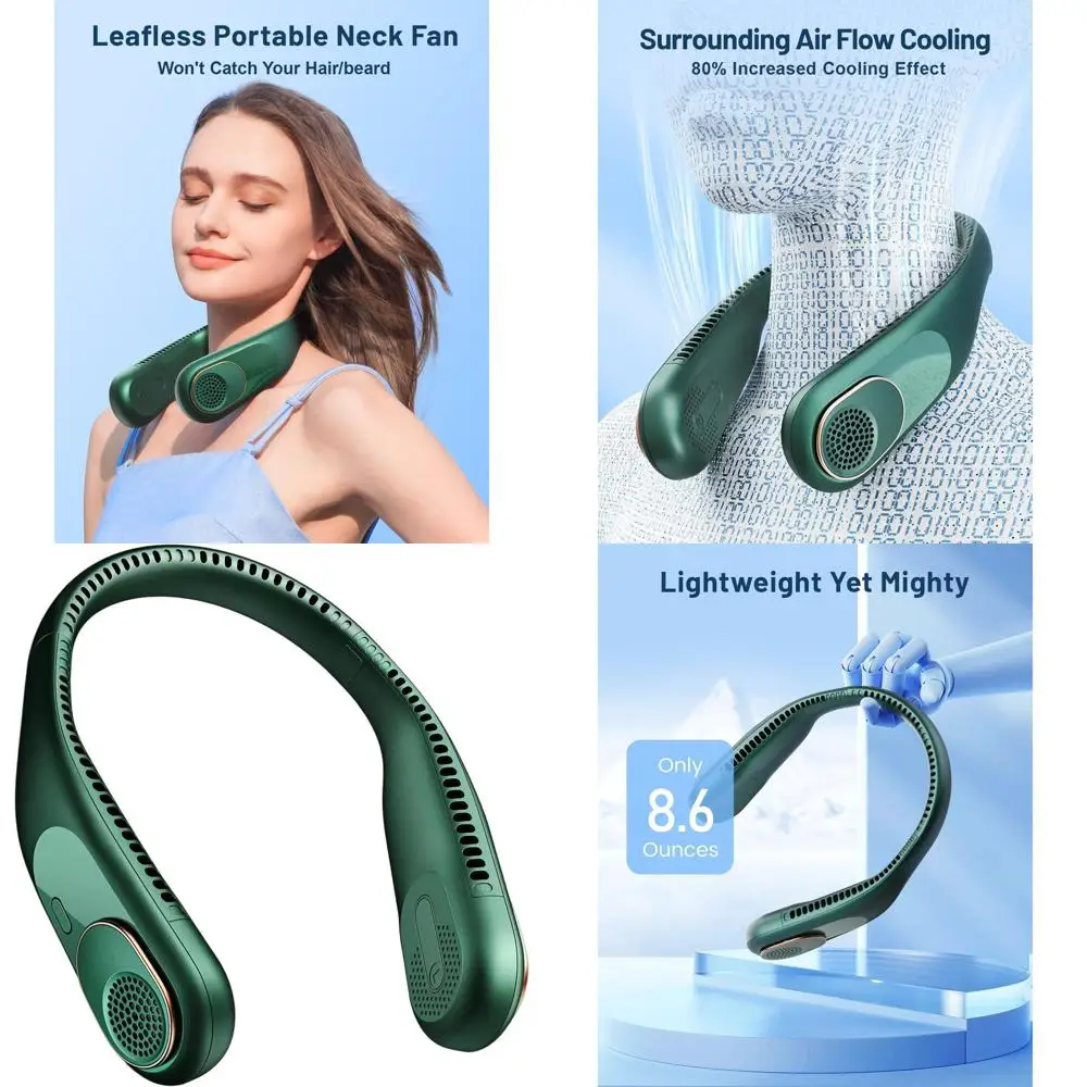 

360 ° Перезаряжаемый вентилятор для шеи — безопасный для волос, портативный охлаждающий вентилятор на 4000 мАч для путешествий и в подарок