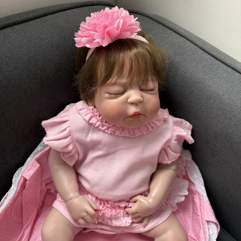55CM Bebe Reborn Dolls 잠자는 담요가있는 신생아 잠자는 인형 소녀를위한 실물 같은 수제 소녀 인형 동행 장난감 선물