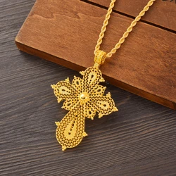 Gold Color Africa Ethiopia Jewelry Pendant Gold Filled Women Men Coptic Jesus Cross Pendant wedding Bridal Party Gifts
