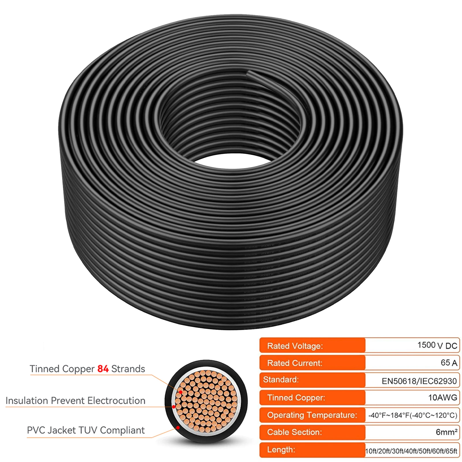 PowMr EU 100M 328FT zonne-energiekabel 6 mm 2 10AWG draad PV fotovoltaïsche kabel TUV-kabel voor PV-panelen Aansluiting Rood Zwart Jack