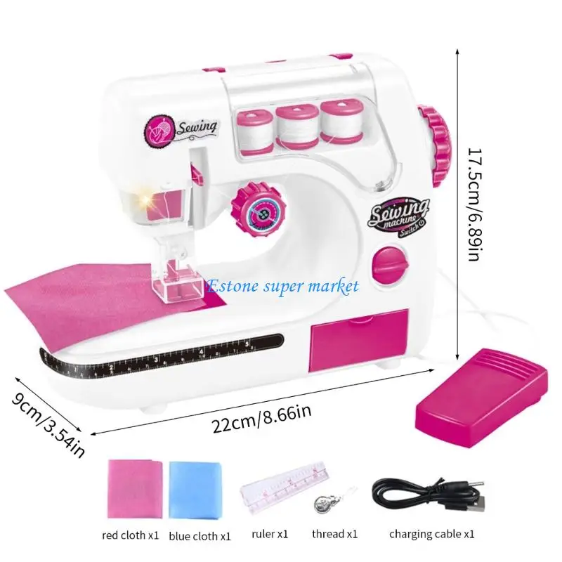 090B Childrens Electric Sewing Machine Toy Realistic Pretend Play Activity Safe Plastic Construction Portable Learning