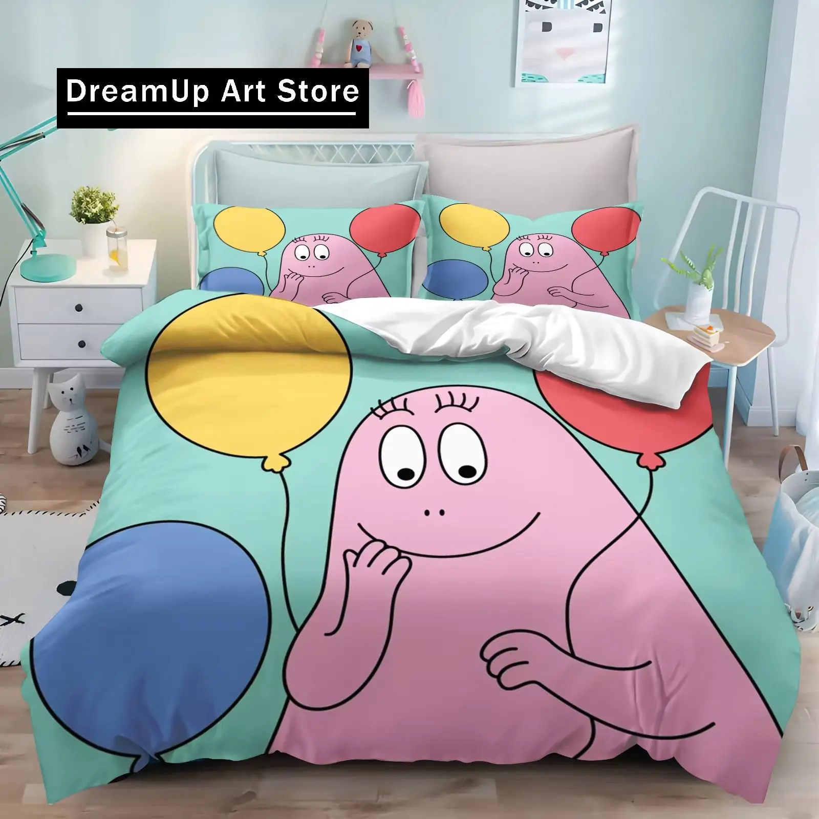 New 3D Print Cartoon L-Les & B-Barbapapa Bedding Set Double Twin King Duvet Cover Comforter Pillowcase Boys Girls Adults Bedroom