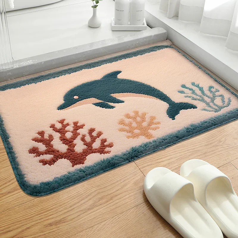Beach Umbrella Bathroom Mat Set Toilet Seat Absorbent Foot Mat Home Decor Machine Washable