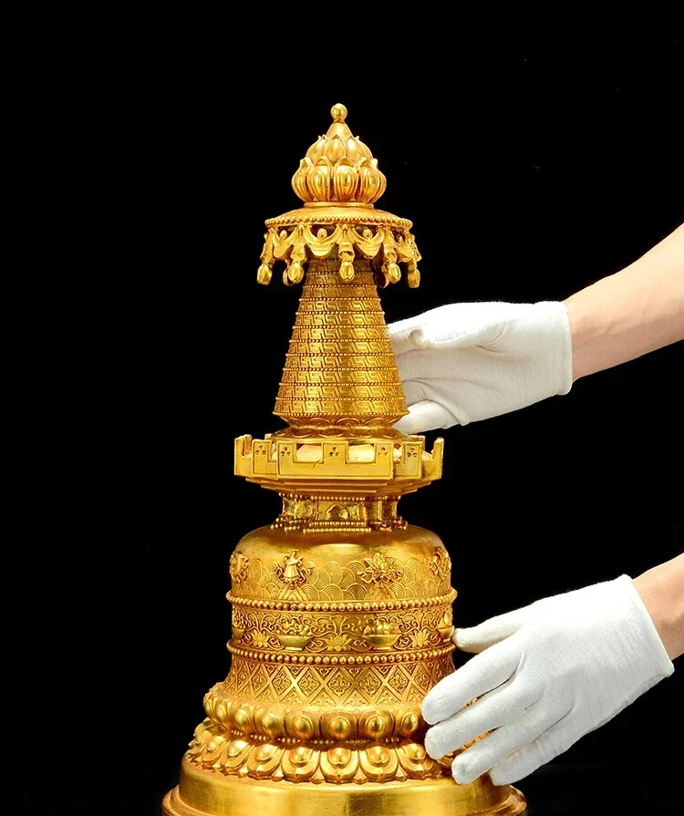 Copper gilding carving Kadampa pagoda stupa statue Tibet Gadangta Bodhi Pagoda sculpture Large size 30cm,47cm