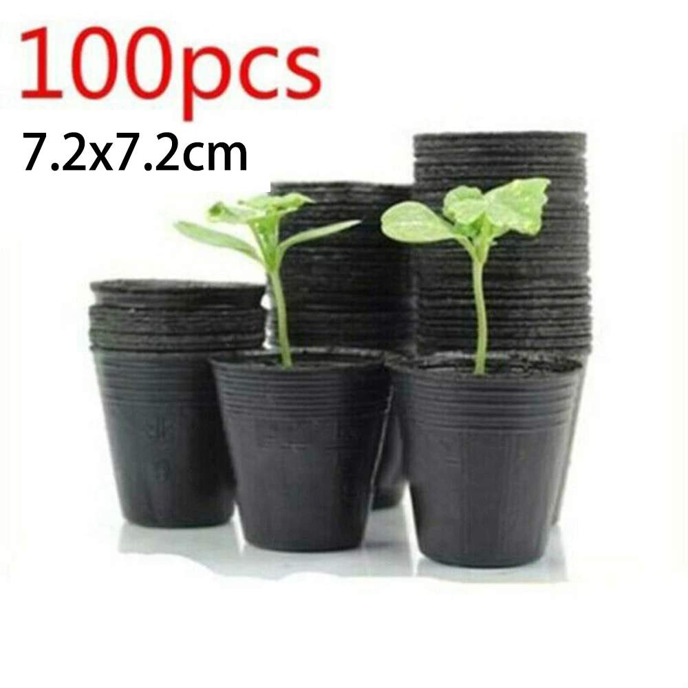100 Pack Black Plastic Plant Containers for Horticulture with Drainage System and Ventilation for Consistent Growth Support