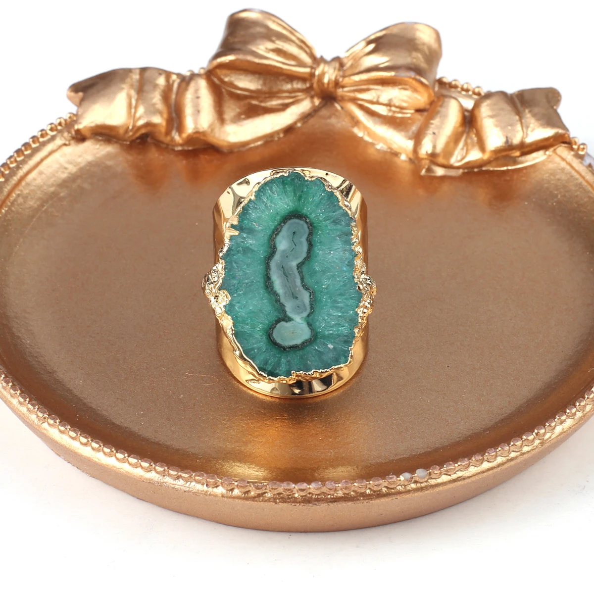 Boho Irregular Natural Stone Agate Slices Sunflower Wide Open Ring for Women Men Gold Plated Resizable Finger Rings Jewelry