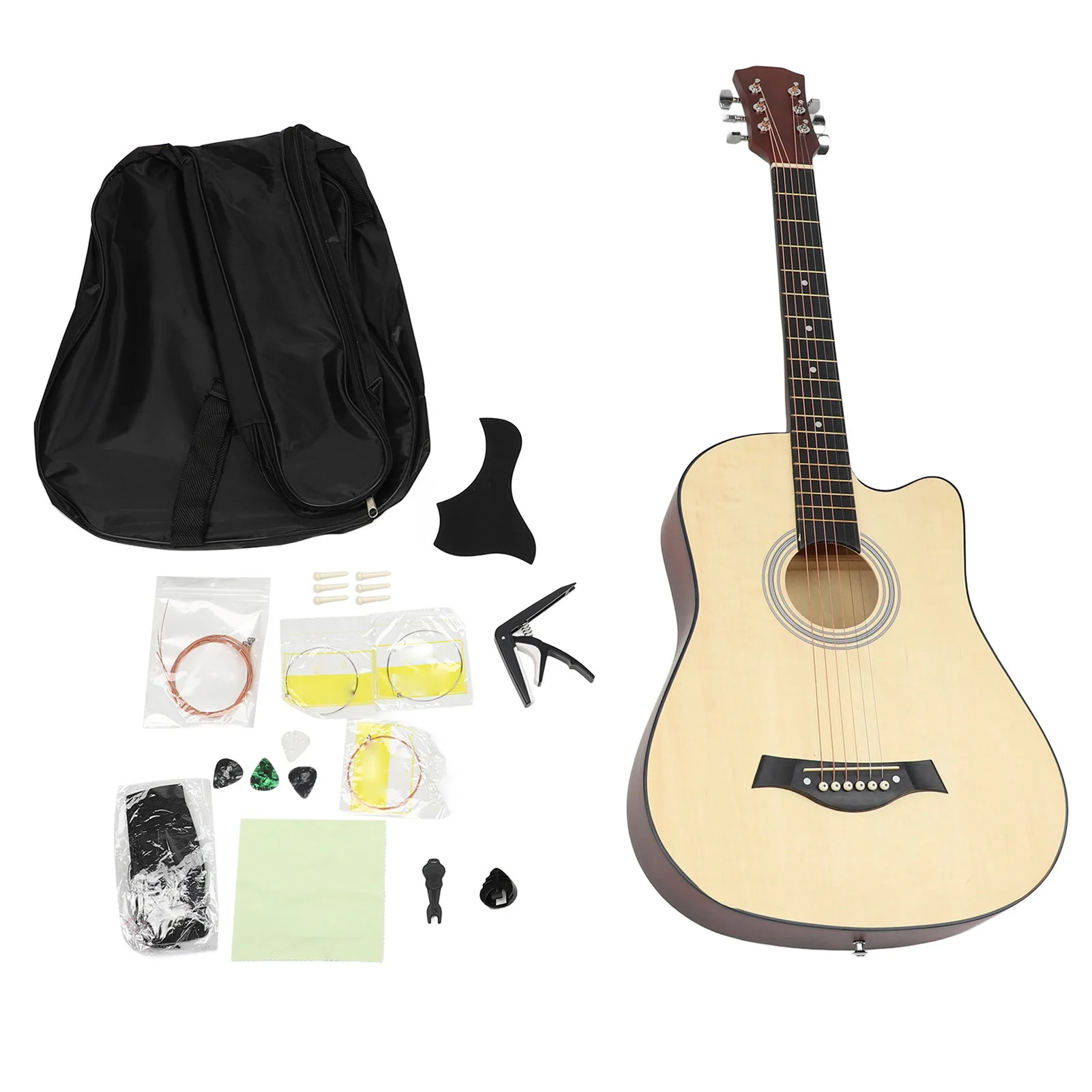 

6-струнная народная гитара, комплект народной гитары, 38 дюймов, деревянная 6-струнная липа для практики игры в деревянный цвет, матовая практическая народная гитара