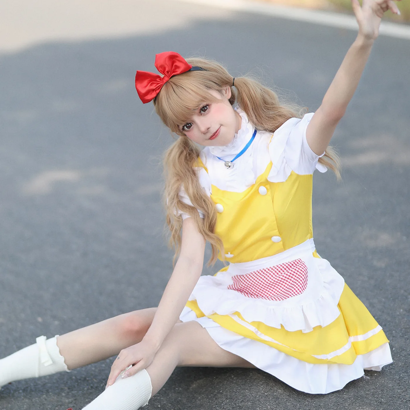 Lolita Yellow Maid Anime Cosplay Costumes Japanese Kawaii Love Live Cosplay Waitress Apron Maids Outfit Halloween Party Dress