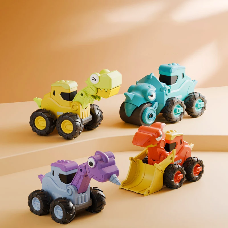 New Children's Cartoon Dinosaur Engineering Vehicle Toys Fun Press Will Go Excavator Model Boys Puzzle Toy Holiday Birthday Gift