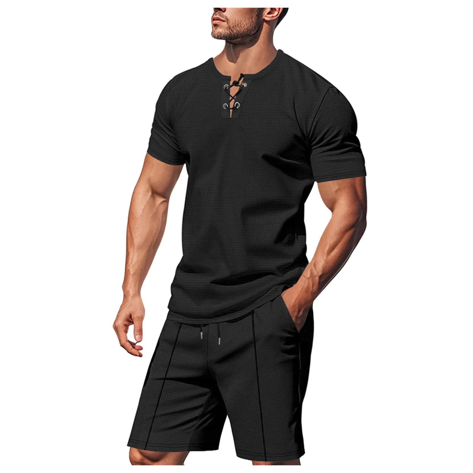 

Tuxedo 3 Piece Men's 2 Piece Clothing Short Sleeve Crew Neck Summer T Shirt With Drawstring Casual Sports Suit for Men Tuxedo