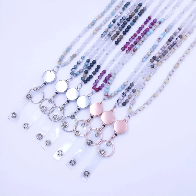 QX2B เชือกเส้นเล็กลูกปัดพร้อมที่ใส่บัตร ผู้ถือป้ายครู Lanyards Key Lanyard