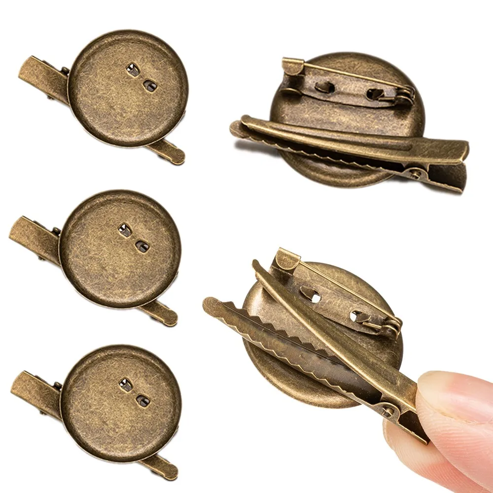 Alligator Prong Hair Clips, Base de Broche Redonda, Cabochão Blanks, Bandejas com Pin de Bloqueio Seguro, Suprimentos de Jóias Traseiras, 20mm, 24mm, 30mm, 20Pcs