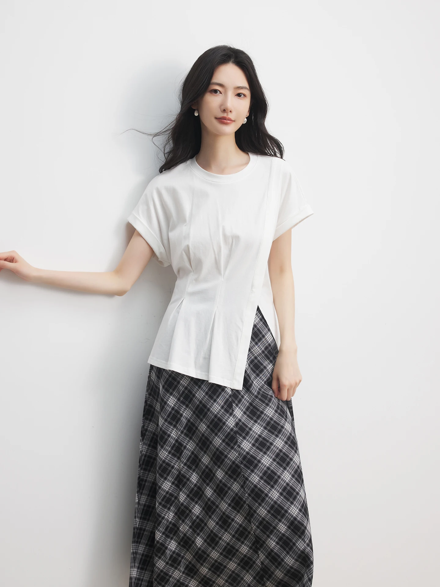 

Женская белая асимметричная футболка Annata с разрезом, коротким рукавом и круглым вырезом, тонкая, летняя, новая, для повседневной носки, из смесового хлопка