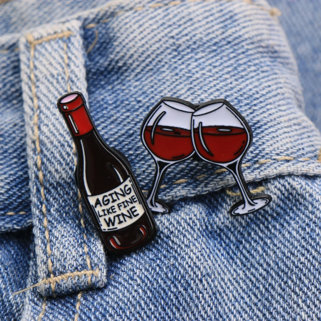 Funny Wine Bottle & Glass Enamel Lapel Pins, Slogan Brooch Badges for BackpackClothing DIY DecorAccessoriesWholesaleJewelryGifts