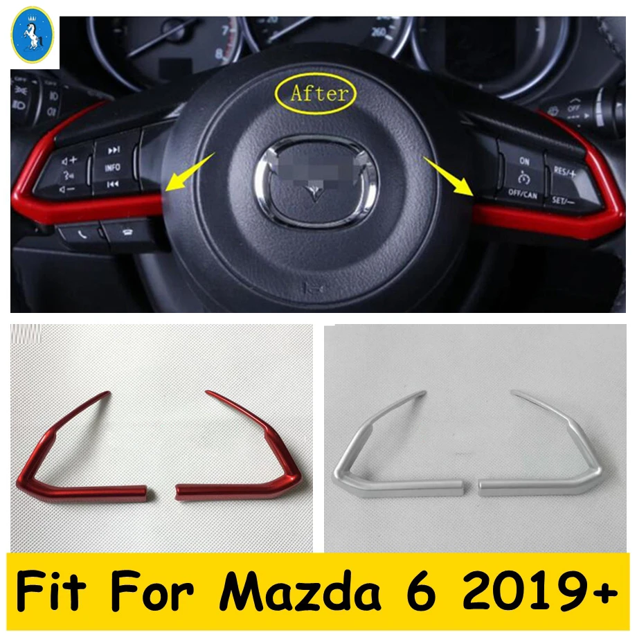 

Auto Steering Wheel Button Decor Stripes Cover Trim For Mazda 6 2019 - 2024 Matte / Red / Carbon Fiber Look Interior Accessories